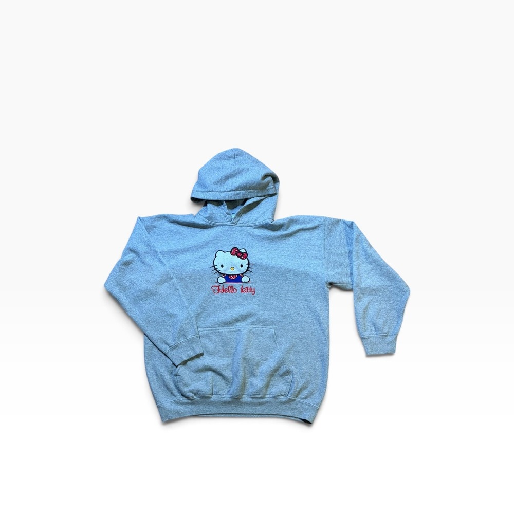 Hello Kitty Embroidered Gray Hoodie Gildan Heavy Blend Sanrio Pullover Large